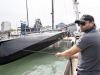 Pictures of Alex Thomson launching his new custom built  HugoBoss IMOCA Open60 race yacht.Credit Lloyd Images