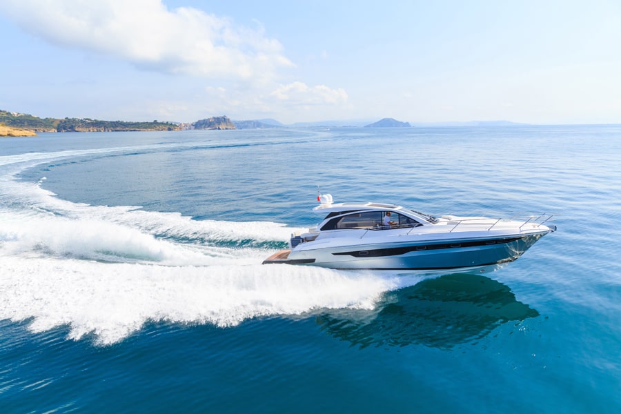 luxury motor boat, rio yachts italian shipyard, aerial view