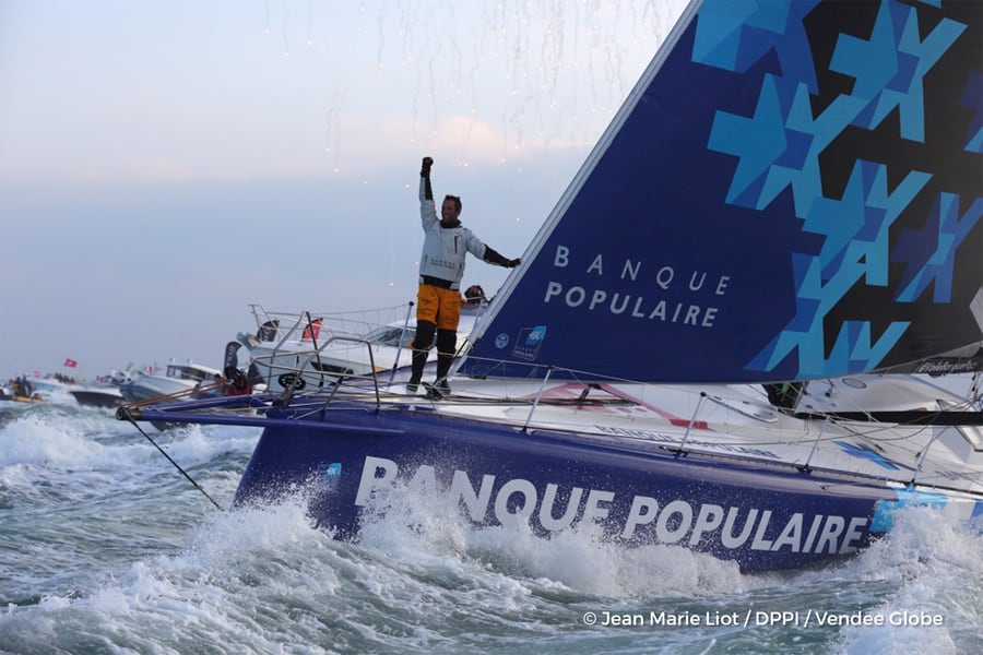 Finish arrival of Armel Le Cleac’h (FRA), skipper Banque Populaire VIII, winner of the sailing circumnavigation solo race Vendee Globe, in 74d 3h 35min 46sec, in Les Sables d'Olonne, France, on January 19th, 2017 - Photo Jean Marie Liot / DPPI / Vendee Globe Arrivée de Armel Le Cleac’h (FRA), skipper Banque Populaire VIII, vainqueur du Vendee Globe en 74j 3h 35min 46sec, aux Sables d'Olonne, France, le 19 Janvier 2017 - Photo Jean Marie Liot / DPPI / Vendee Globe