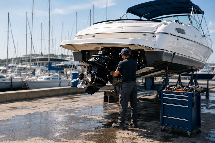 Réparation d'un moteur de bateau. Crédit photo : iStock.