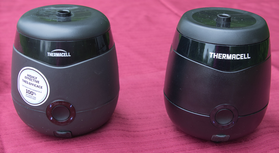 Répulsifs à moustiques rechargeables E-ZoneGuard Patio+ E55 et E65 de Thermacell. Crédit photo : Joani Hotte-Jean.