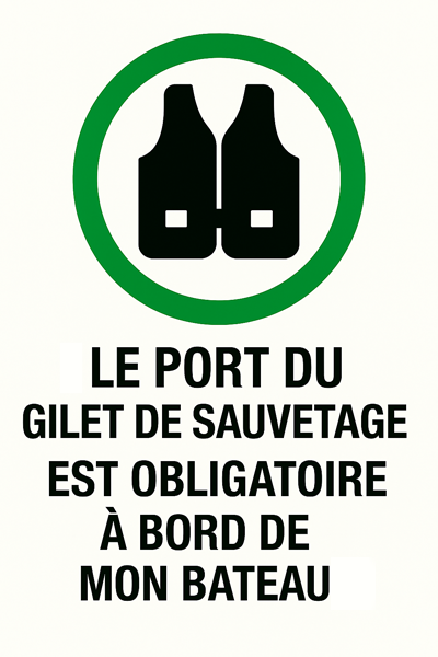 Le port du gilet de sauvetage est obligatoire à bord de mon bateau. Image générée par Copilot.